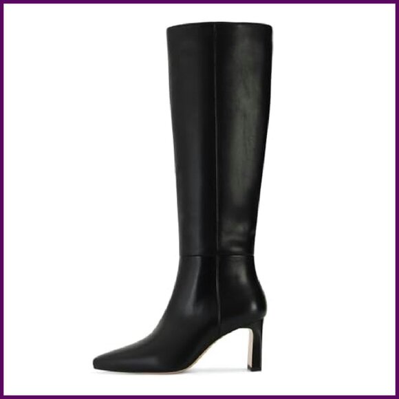 Women's Knee High Boots Square Toe Chunky Heel Wide Calf Side Zipper - Picture 2 of 7